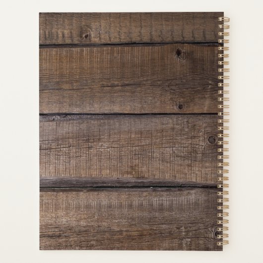 Rustic Wood Country Monogram Script Wedding Planer (Rückseite)