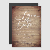 Rustic Wood Country Script Save the Date Magneteinladung (Vorne/Hinten)