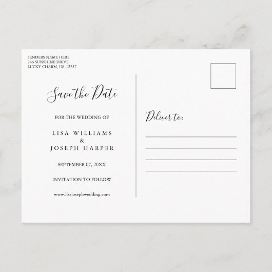 Rustic Wood Country Script Save the Date Postkarte (Rückseite)