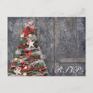 Rustic Wood Country Weihnachtsbaum Red Gold Einladungspostkarte