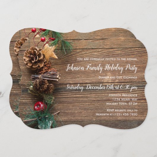 Rustic Wood Country Weihnachtsfeier einladen Einladung (Vorne/Hinten)