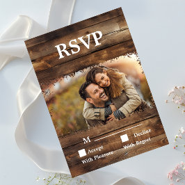 Rustic Wood Couples Foto Country RSVP Card