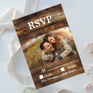 Rustic Wood Couples Foto Country RSVP Card Karte