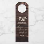 Rustic Wood Cream Wedding Vielen Dank Flaschenanhänger (Vorderseite)