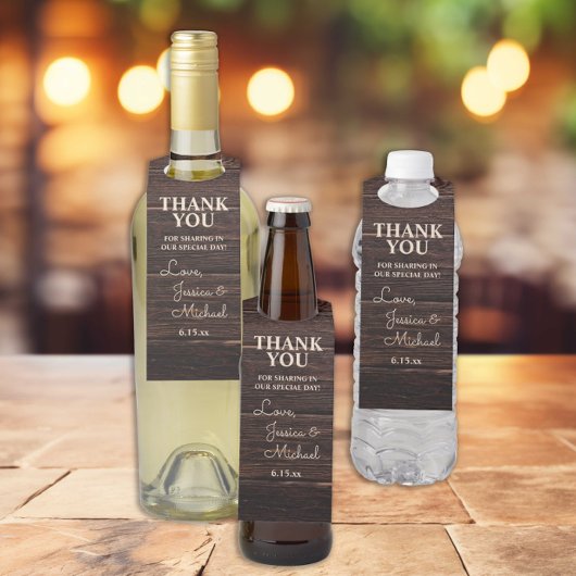 Rustic Wood Cream Wedding Vielen Dank Flaschenanhänger