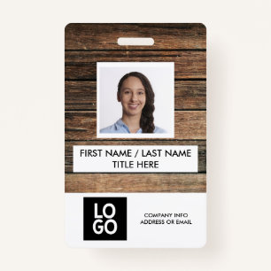 Rustic Wood Custom Employee Foto Name Ausweis