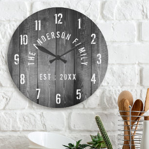 Rustic Wood Custom Family Name Farmhouse Runde Wanduhr