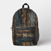 Rustic Wood Custom Monogram Backpack Bedruckter Rucksack (Vorderseite)
