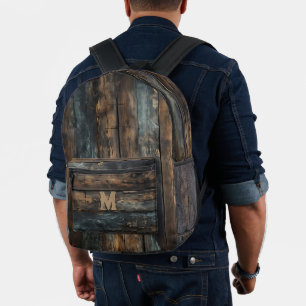 Rustic Wood Custom Monogram Backpack Bedruckter Rucksack