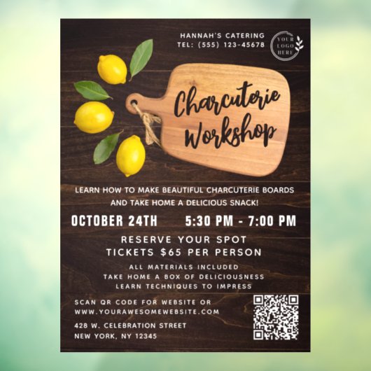 Rustic Wood Cutting Board Citrus Cooking Script Fensteraufkleber (Blatt 3)