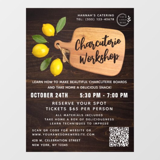 Rustic Wood Cutting Board Citrus Cooking Script Fensteraufkleber (Blatt)