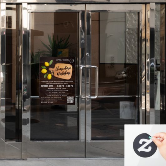 Rustic Wood Cutting Board Citrus Cooking Script Fensteraufkleber (Büro Tür)