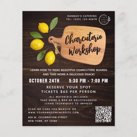 Rustic Wood Cutting Board Citrus Cooking Script Flyer (Vorne)