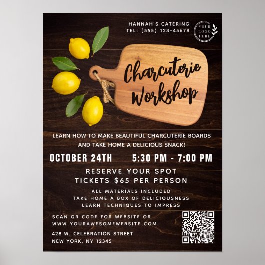 Rustic Wood Cutting Board Citrus Cooking Script Poster (Vorne)