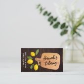 Rustic Wood Cutting Board Citrus Cooking Script Visitenkarte (Stehend Vorderseite)