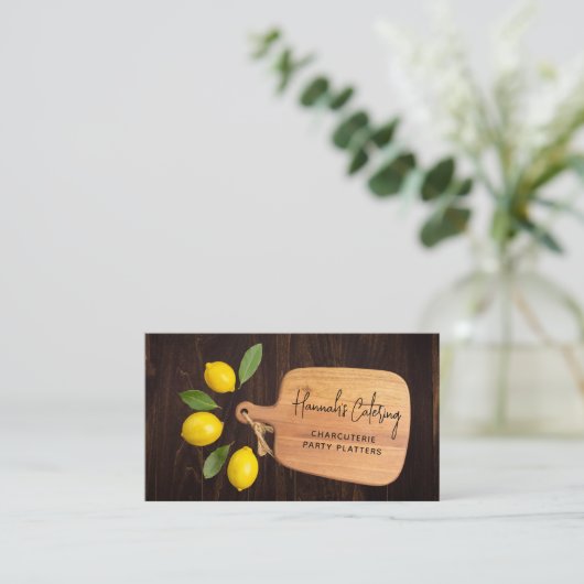 Rustic Wood Cutting Board Citrus Cooking Script Visitenkarte (Stehend Vorderseite)