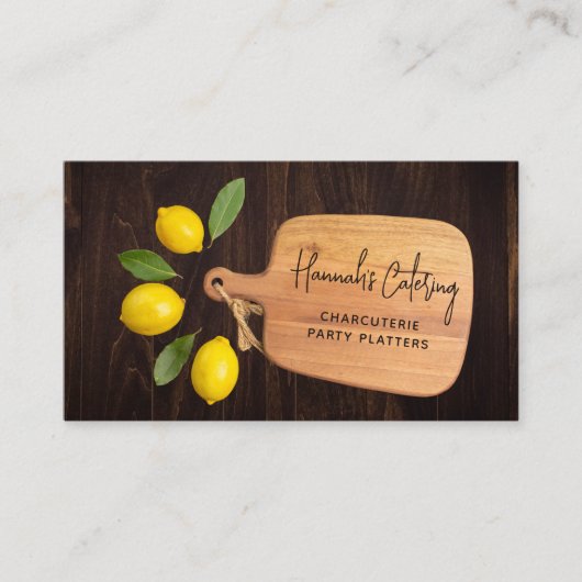 Rustic Wood Cutting Board Citrus Cooking Script Visitenkarte (Vorderseite)