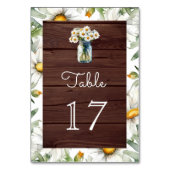 Rustic Wood Daisies Floral Mason Jar Wedding Tischnummer (Rückseite)