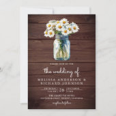 Rustic Wood Daisies Mason Jar QR Code Wedding Einladung (Vorderseite)