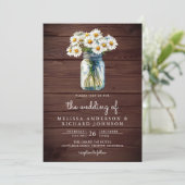 Rustic Wood Daisies Mason Jar QR Code Wedding Einladung (Stehend Vorderseite)