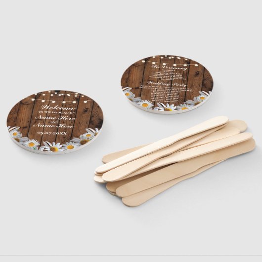 Rustic Wood Daisy Wedding Program Hand Fan Fächer (Non-assembled)