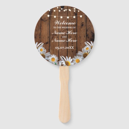 Rustic Wood Daisy Wedding Program Hand Fan Fächer (Vorderseite)