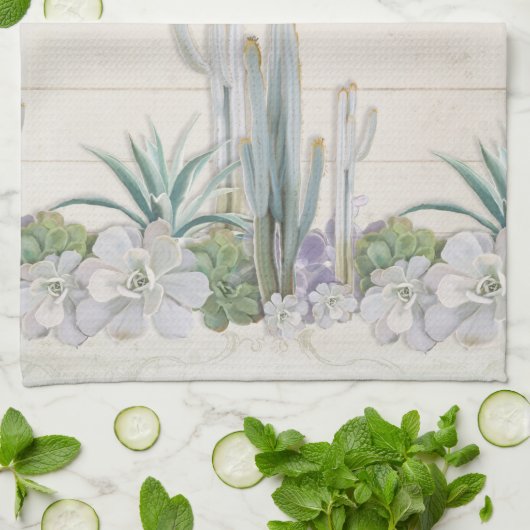 Rustic Wood Desert Cactus Succulent West Kitchen Handtuch (Gefaltet)