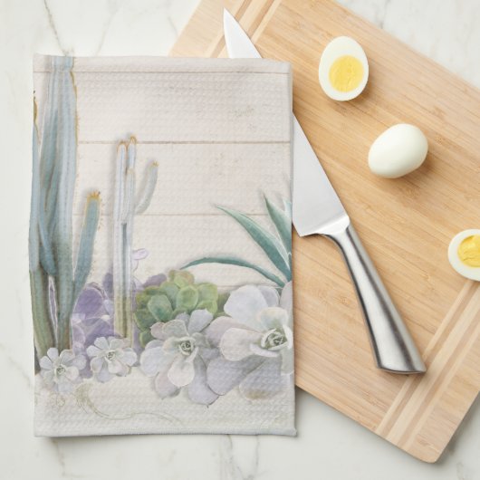 Rustic Wood Desert Cactus Succulent West Kitchen Handtuch (Viertel Falte)