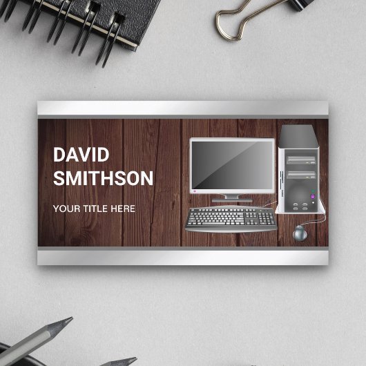 Rustic Wood Desktop PC Computer Reparaturtechniker Visitenkarte