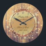 Rustic Wood Diamond 25. Hochzeitstag Große Wanduhr<br><div class="desc">Elegante Goldkonfetti,  Diamant auf Holz Textur 25. Hochzeitstag.</div>