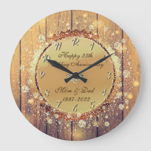 Rustic Wood Diamond 25th Wedding Anniversary Große Wanduhr
