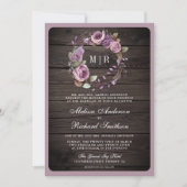 Rustic Wood Dusty Lila Floral QR Code Wedding Einladung (Vorderseite)