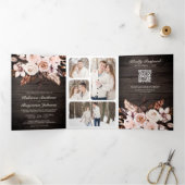 Rustic Wood Earthy Ivory Floral QR Code Hochzeit Dreifach Gefaltete Einladung (Innenseite)