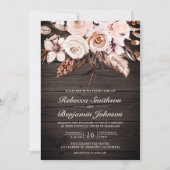 Rustic Wood Earthy Ivory Floral QR Code Hochzeit Einladung (Vorderseite)