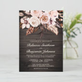 Rustic Wood Earthy Ivory Floral QR Code Hochzeit Einladung (Stehend Vorderseite)