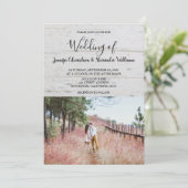 Rustic wood elegant photo country Wedding Einladung (Stehend Vorderseite)