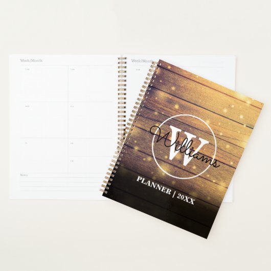 Rustic Wood Elegant Script Monogram 2023 Planer (Anzeige)