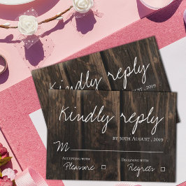 Rustic Wood Elegant Script Wedding RSVP Karte