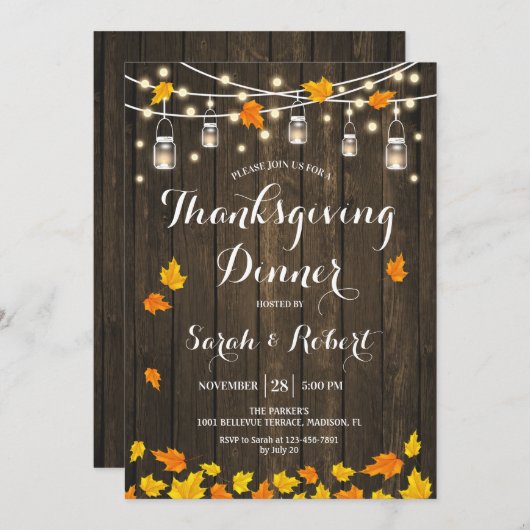 Rustic Wood Erntedank Dinner Einladung (Vorne/Hinten)