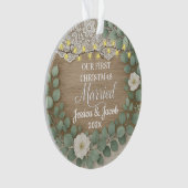Rustic Wood & Eucalyptus First Christmas Married Ornament (Vorderseite)