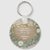 Rustic Wood & Eucalyptus Mr & Mrs Christmas Schlüsselanhänger (Vorderseite)