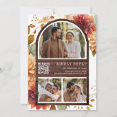 Rustic Wood Fall Dahlia Mason Jar QR Code Wedding Einladung (Rückseite)