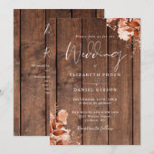Rustic Wood Fall Floral QR Code Wedding Einladung (Vorne/Hinten)