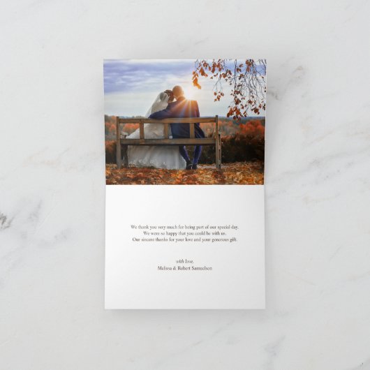 Rustic Wood Fall Orange Wedding Vielen Dank Dankeskarte (Innenseite)