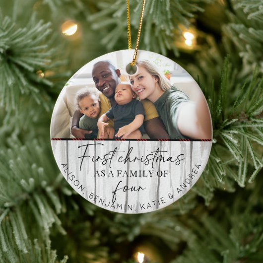 Rustic Wood Family Foto 1. Weihnachten Keramik Ornament (Baum)