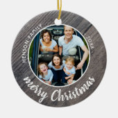 Rustic Wood Family Foto Frohe Weihnachten Keramik Ornament (Vorne)
