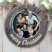 Rustic Wood Family Foto Frohe Weihnachten Keramik Ornament