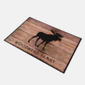 Rustic Wood Family Name Moose Silhouette Fußmatte (Schrägansicht)