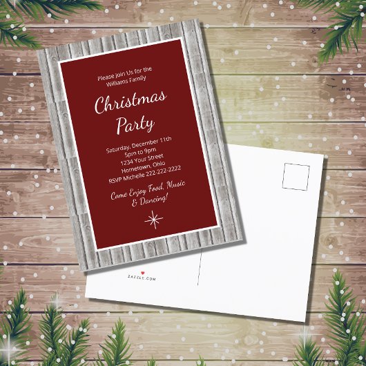 Rustic Wood Family Weihnachten Party Einladungspostkarte