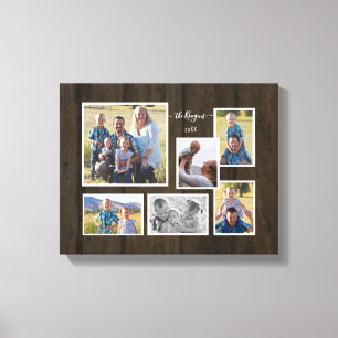 Rustic Wood Farmhouse Family Foto Collage Script Leinwanddruck